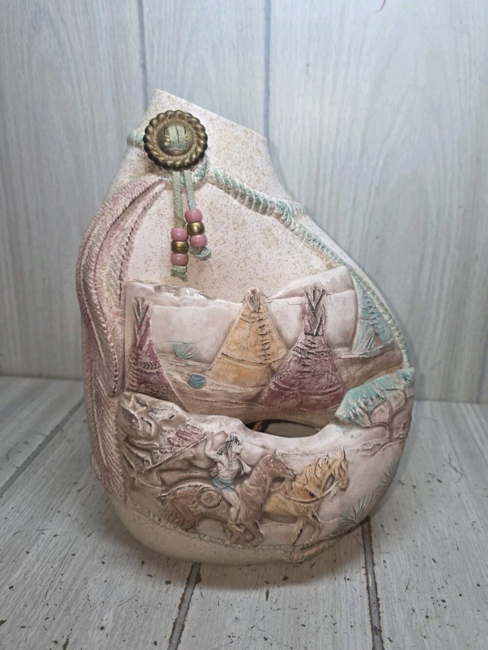 Vintage Indian Pottery Night Light Lamp Large Signed Knowles Southwestern Desert